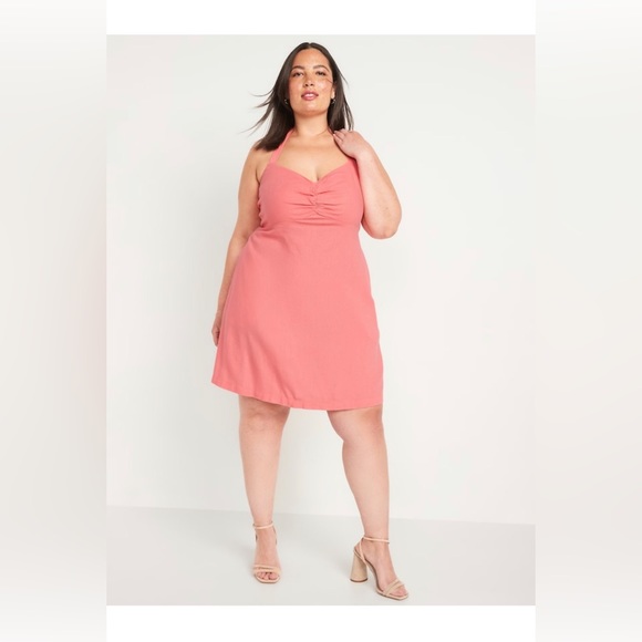 OLD NAVY FIT FLARE LINEN-BLEND HALTER DRESS (GINGER ROSE) PLUS XXL TALL, XXL, XL - Picture 2 of 16
